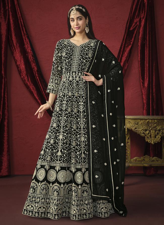 Faux Georgette Black Wedding Wear Digital Printed Anarkali Suit